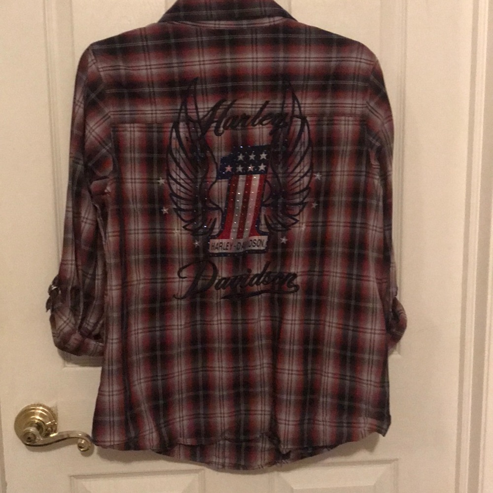 Harley-Davidson Flannel Like Button Down Shirt - image 1